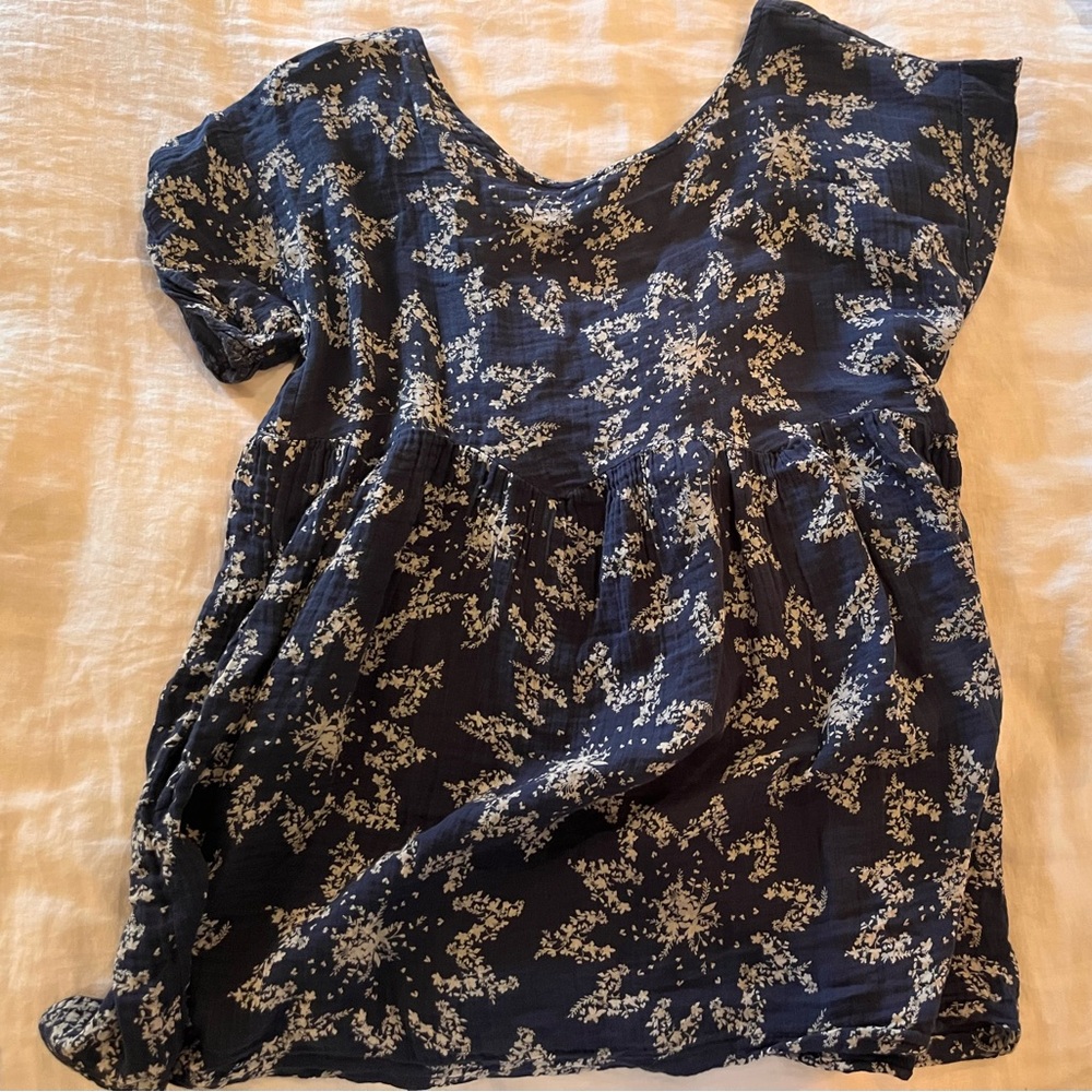 Free People Asymmetrical Cap Sleeve Blouse in Black and Blue